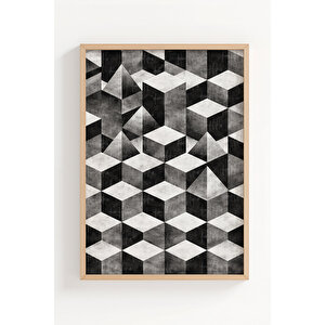 Monokrom Geometrik 3’lü Ahşap Çerçeveli Tablo Seti 50x70 cm