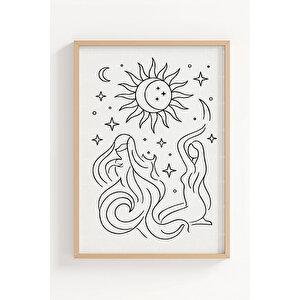 Spiritüel Çizgi Sanatı 3’lü Ahşap Çerçeveli Tablo Seti 30x42 cm