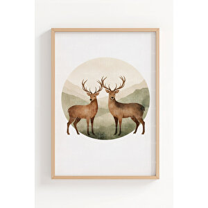 Orman Hayvanları 3’lü Ahşap Çerçeveli Tablo Seti - Doğal Modern Duvar Dekoru