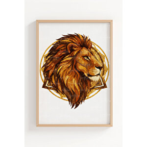 Aslan Figürleri 3’lü Ahşap Çerçeveli Tablo Seti - Cesur Sanat Duvar Dekoru