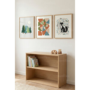 Sevimli Doğa Ve Hayvan Figürleri 3’lü Ahşap Çerçeveli Tablo Seti - Çocuk Odası Dekoru 30x42 cm