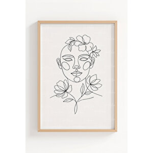 Minimal Çizgi Sanatı 3’lü Ahşap Çerçeveli Tablo Seti - Modern Yatak Odası Dekoru 30x42 cm