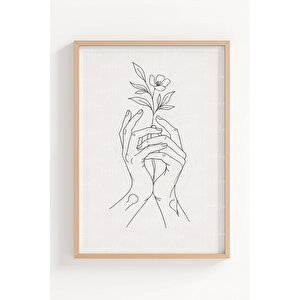 Minimal Çizgi Sanatı 3’lü Ahşap Çerçeveli Tablo Seti - Modern Yatak Odası Dekoru