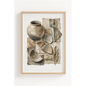 Doğal Doku Ve Sulu Boya Etkili 3’lü Ahşap Çerçeveli Tablo Seti 50x70 cm