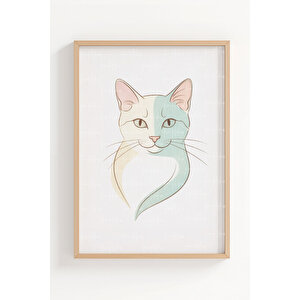 Minimal Kedi İllüstrasyonları 3’lü Ahşap Çerçeveli Tablo Seti - Soft Modern Duvar Dekoru 21x30 cm
