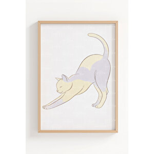 Minimal Kedi İllüstrasyonları 3’lü Ahşap Çerçeveli Tablo Seti - Soft Modern Duvar Dekoru