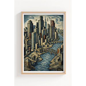 Kübist Yaşam 3’lü Ahşap Çerçeveli Tablo Seti 21x30 cm