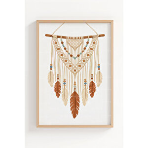 Boho Geometrik Ve Doğa Sembolleri 3’lü Ahşap Çerçeveli Tablo Seti 30x42 cm