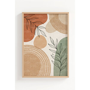 Boho Geometrik Ve Doğa Sembolleri 3’lü Ahşap Çerçeveli Tablo Seti 30x42 cm