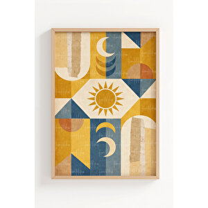 Boho Geometrik Ve Doğa Sembolleri 3’lü Ahşap Çerçeveli Tablo Seti