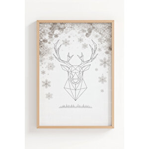 Kış Ormanı Geyik 3’lü Ahşap Çerçeveli Tablo Seti – Nordic Minimal Duvar Dekoru 21x30 cm