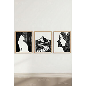 Zıt Dünyalar 3’lü Ahşap Çerçeveli Tablo Seti 50x70 cm