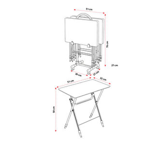 Lumi̇s Garden 4’lü Katlanır Cam Beyaz Yaprak Desenli Çanta Zigon Sehpa – Krom Ayak