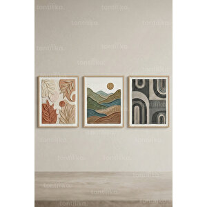 Doğal Dokular Modern 3’lü Ahşap Çerçeveli Tablo Seti 21x30 cm