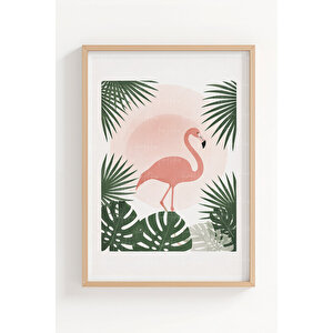 Flamingo Botanik İllüstrasyonlar 3’lü Ahşap Çerçeveli Tablo Seti - Modern Duvar Dekoru