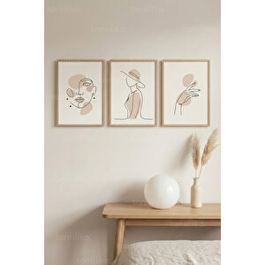 Tek Çizgi İnsan Figürleri Minimal 3’lü Ahşap Çerçeveli Tablo Seti – Modern Duvar Dekoru 50x70 cm