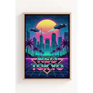 Retro Synthwave Neon 3’lü Ahşap Çerçeveli Tablo Seti 21x30 cm