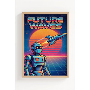 Retro Synthwave Neon 3’lü Ahşap Çerçeveli Tablo Seti 21x30 cm