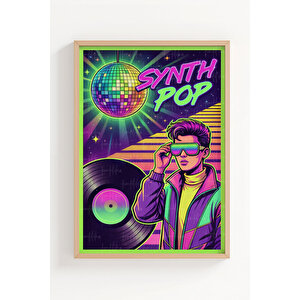 Retro Synthwave Neon 3’lü Ahşap Çerçeveli Tablo Seti