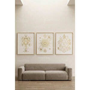 Sacred Geometry Gold Line 3’lü Ahşap Çerçeveli Tablo Seti 50x70 cm