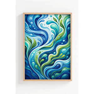 Renkli Akışkan Formlar 3’lü Ahşap Çerçeveli Tablo Seti 30x42 cm