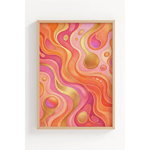 Renkli Akışkan Formlar 3’lü Ahşap Çerçeveli Tablo Seti