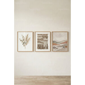 Doğal Dokular Boho 3’lü Ahşap Çerçeveli Tablo Seti 30x42 cm