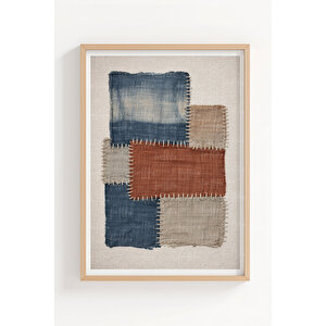 Wabi-sabi Dokular & Organik Objeler 3’lü Ahşap Çerçeveli Tablo Seti - Modern Duvar Dekoru