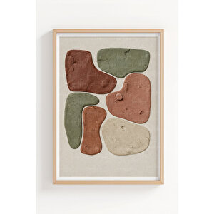 Modern Soyut Formlar 3’lü Ahşap Çerçeveli Tablo Seti - Salon Duvar Dekoru 30x42 cm