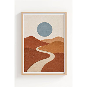 Modern Soyut Formlar 3’lü Ahşap Çerçeveli Tablo Seti - Salon Duvar Dekoru 30x42 cm