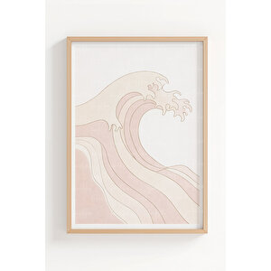 Soft Dalga & Dağ 3’lü Ahşap Çerçeveli Tablo Seti – Minimal Japandi Duvar Dekoru 50x70 cm