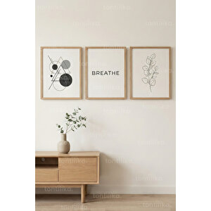 Minimal Geometrik Ve İlham Verici Söz 3’lü Ahşap Çerçeveli Tablo Seti 50x70 cm