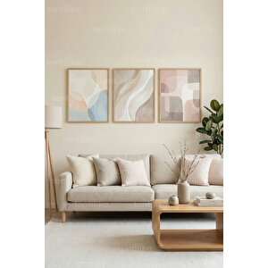 Soft Pastel Soyut Formlar 3’lü Ahşap Çerçeveli Tablo Seti 30x42 cm