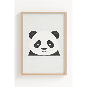 Sevimli Panda 3’lü Ahşap Çerçeveli Tablo Seti - Çocuk Odası Minimal Duvar Dekoru 50x70 cm