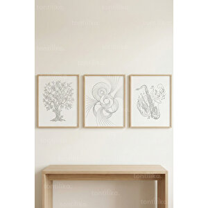 Minimal Line Art Harmony 3’lü Ahşap Çerçeveli Tablo Seti 21x30 cm