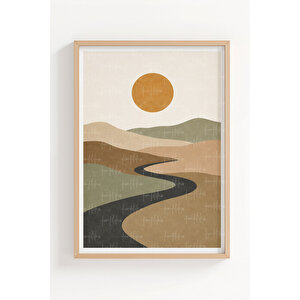 Modern Akış 3’lü Ahşap Çerçeveli Tablo Seti - Modern Minimal Duvar Dekoru 30x42 cm