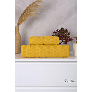 Banyo Havlu Seti %100 Pamuk 2 Parça (50×90 + 90×150 Cm) | Soft Comfort Sarı