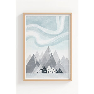 İskandinav Doğa Manzaraları 3’lü Ahşap Çerçeveli Tablo Seti - Sakin Modern Duvar Dekoru