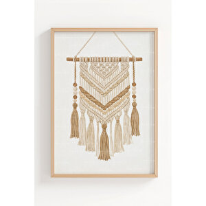 Boho Spirit 3’lü Ahşap Çerçeveli Tablo Seti – Ay Fazları Ve Doğal Duvar Dekoru 30x42 cm