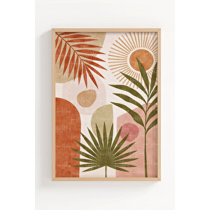 Boho Spirit 3’lü Ahşap Çerçeveli Tablo Seti – Ay Fazları Ve Doğal Duvar Dekoru 30x42 cm