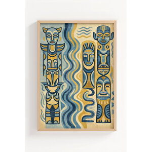 Kültürel Figürler Geometrik 3’lü Ahşap Çerçeveli Tablo Seti 30x42 cm