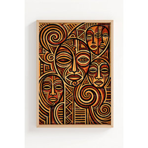 Kültürel Figürler Geometrik 3’lü Ahşap Çerçeveli Tablo Seti 30x42 cm