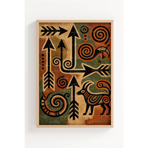 Kültürel Figürler Geometrik 3’lü Ahşap Çerçeveli Tablo Seti