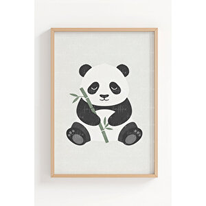 Sevimli Panda 3’lü Ahşap Çerçeveli Tablo Seti - Çocuk Odası Minimal Duvar Dekoru 21x30 cm