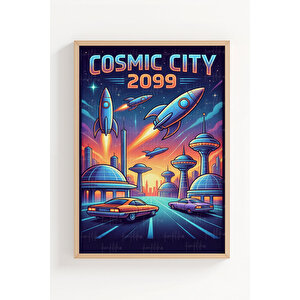 Retro Gelecek Teması 3’lü Ahşap Çerçeveli Tablo Seti 21x30 cm