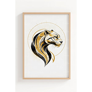 Altın Detaylı Güçlü Hayvan Sembolleri 3’lü Ahşap Çerçeveli Tablo Seti - Salon Duvar Dekoru 21x30 cm