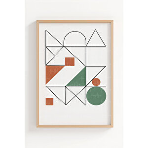Geometrik Denge 3’lü Ahşap Çerçeveli Tablo Seti – Modern Soyut Duvar Dekoru 30x42 cm