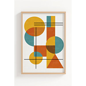 Modern Geometrik Ve Retro Formlar Temalı 3’lü Ahşap Çerçeveli Tablo Seti 21x30 cm