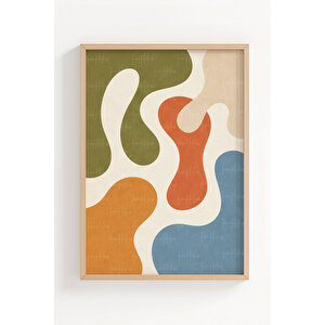 Modern Geometrik Ve Retro Formlar Temalı 3’lü Ahşap Çerçeveli Tablo Seti