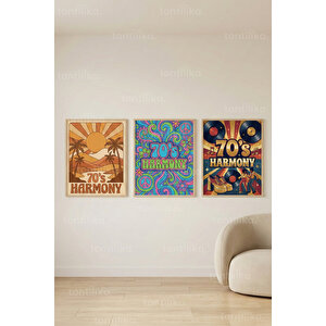 Retro 70’s Harmony 3’lü Ahşap Çerçeveli Tablo Seti 30x42 cm